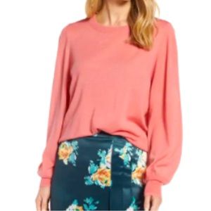 Halogen Pink Apricot Balloon Sleeve Crewneck Sweater